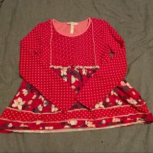 Matilda Jane red floral ruffle long sleeved shirt. Size 12.
